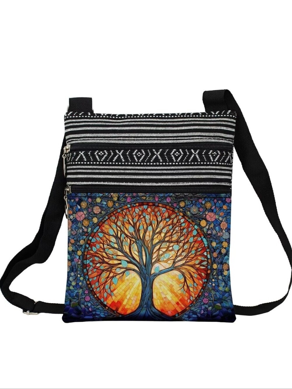 Black Multi 'Tree of Life' Crossbody Bag